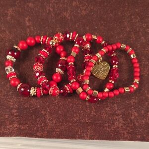 Elegant Red Beaded Bracelet Set